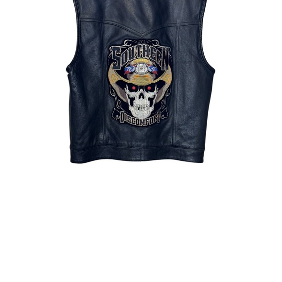 First Classics Mens Vest Vintage‎ Genuine Leather Motorcycle Logo Black Large - Picture 10 of 10